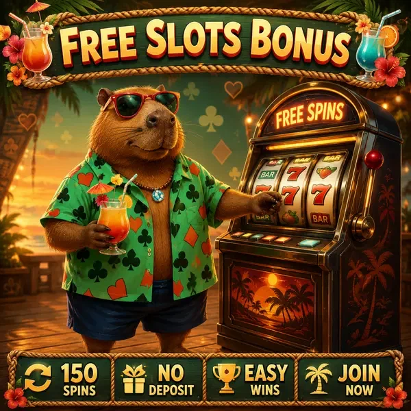 Capybara in tropical shirt enjoying free slots at LazyBar with spinning reels
